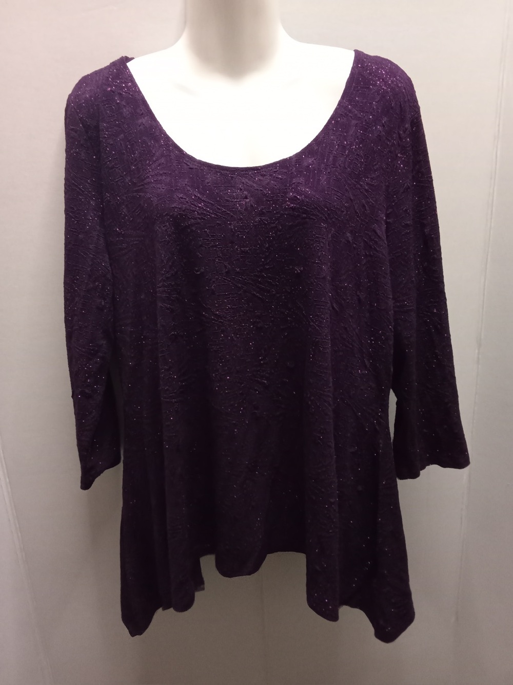 Women’s Purple Textured Sparkle Tunic Top – 3/4 Sleeve A2